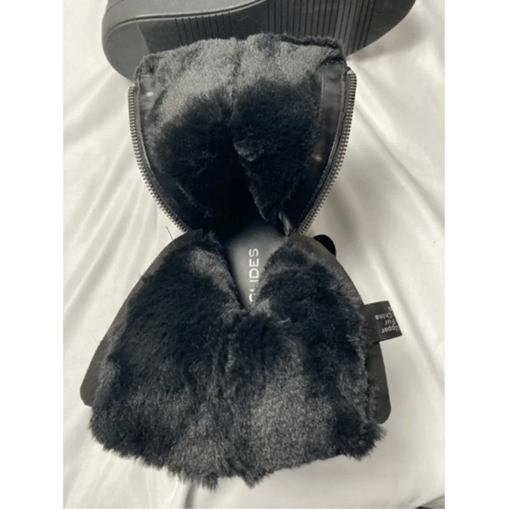 J/SLIDES Trulie Faux Fur-Lined Microsuede Sneaker Booties Black 9